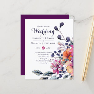 BUDGET Paars Oranje Floral Wedding Invite