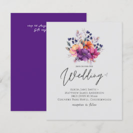 BUDGET Paars Oranje Floral Wedding Invite