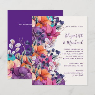 BUDGET Paars Oranje Floral Wedding Invite