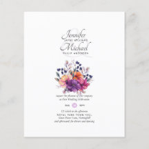 BUDGET Paars Oranje Floral Wedding Invite