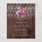 BUDGET Paars Oranje Floral Wedding Invite Flyer (Voorkant)