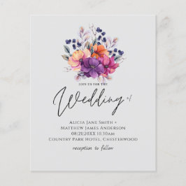 BUDGET Paars Oranje Floral Wedding Invite Flyer