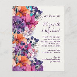 BUDGET Paars Oranje Floral Wedding Invite Flyer