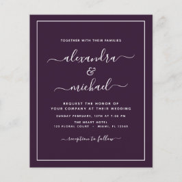 Budget Paars Plum Weddenschap met Foto Uitnodiging Flyer