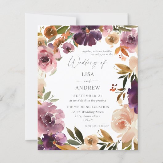 Budget Paars & Roze Blush Bloemen Bruiloft V3 Groo (Voorkant)