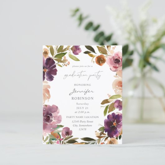 Budget Paars & Roze Floral Graduation Party (Staand voorkant)