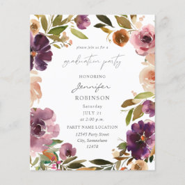Budget Paars & Roze Floral Graduation Party Flyer