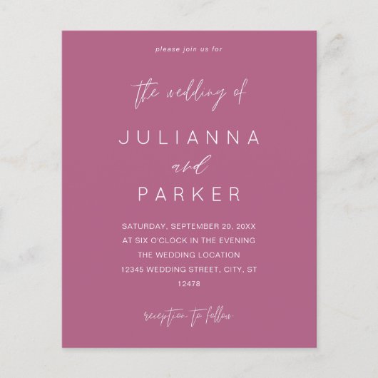 Budget Paars Roze MOD Calligrafie Bruiloft Flyer (Voorkant)