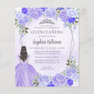 Budget Paars Silver Floral Princess Quinceañera