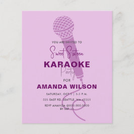 Budget Paars Sweet 16 Uitnodiging Karaoke Partij