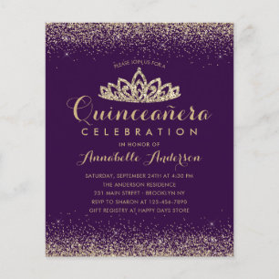 Budget Paars Violet Gold Quinceañera Tiara Invite