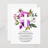 Budget Paars & White Cross Baptism Uitnodiging (Voorkant / Achterkant)