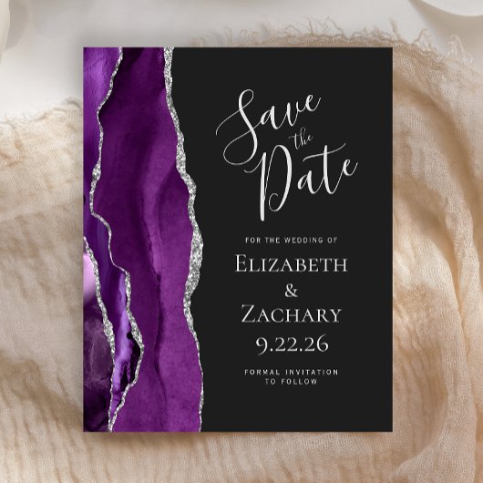 Budget Paars Zilver Agate Donker Save the Date
