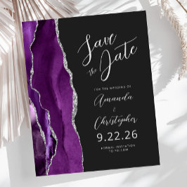 Budget Paars Zilver Agate Script Save the Date
