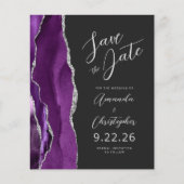 Budget Paars Zilver Agate Script Save the Date (Voorkant)