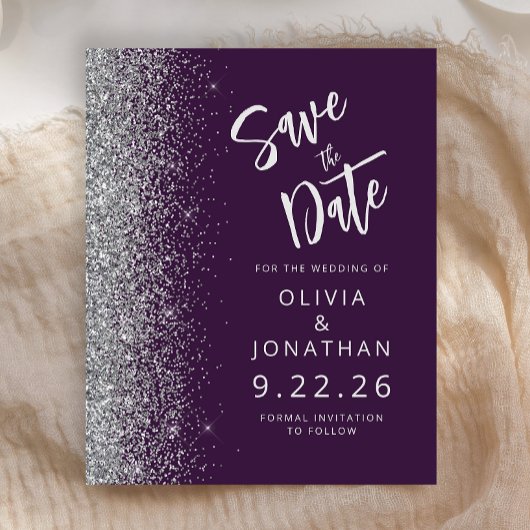 Budget Paars Zilver Schrift Glitter Bewaar de Datu