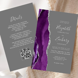 Budget Paars Zilveren Agate Grijs QR Code Huwelijk