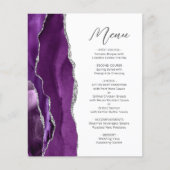 Budget Paars Zilveren Agate Script Trouwmenu (Voorkant)