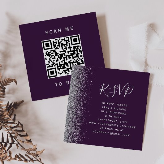 Budget Paars Zilveren Bruiloft QR Code RSVP Informatiekaartje