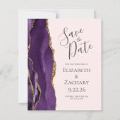 Budget Paarse Agaat Blush Wedding Save the Date (Voorkant)
