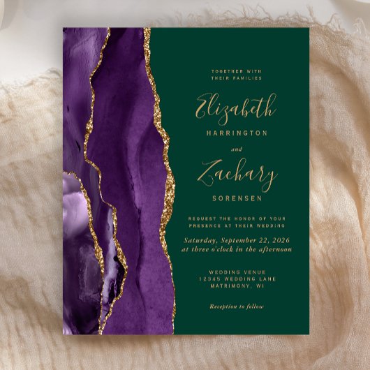 Budget Paarse Agaat Emerald Green Wedding Uitnodig