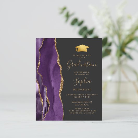 Budget Paarse Agaat Foto 2024 Afstuderen Invite (Staand voorkant)