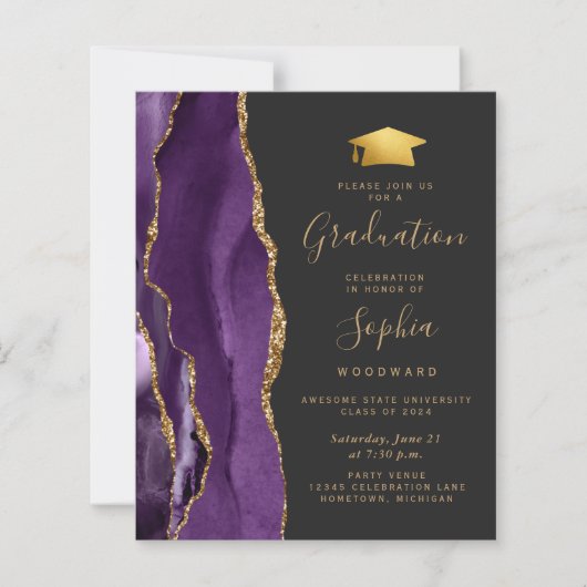 Budget Paarse Agaat Foto 2024 Afstuderen Invite (Voorkant)