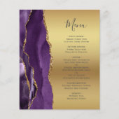 Budget Paarse Agaat Glam Gold Folie Wedding Menu (Voorkant)