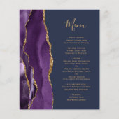 Budget Paarse Agaat Navy Blue Wedding Menu (Voorkant)