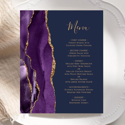 Budget Paarse Agaat Navy Blue Wedding Menu