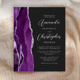 Budget Paarse Agaat Silver Dark Wedding Invitation