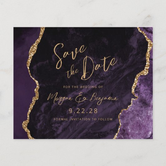 Budget Paarse Agaat Wedding Save the Date (Voorkant)