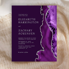 Budget Paarse Agaat Zilveren Plum Huwelijksuitnodi