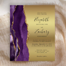 Budget Paarse Agate Gouden Glam Trouw Uitnodiging