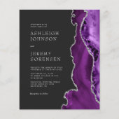 Budget Paarse Agate Silver Wedding Uitnodiging (Voorkant)