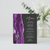 Budget Paarse Agate Zilveren Script Trouwmenu (Staand voorkant)