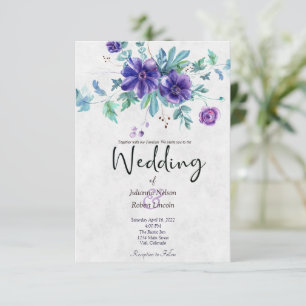Budget paarse aquarel bloem bruiloft  kaart