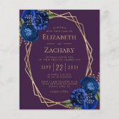 Budget Paarse Blauw Bloemen Goud QR Code Huwelijk (Voorkant)