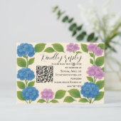 Budget Paarse/Blauwe Hortensia QR Code RSVP Kaart (Staand voorkant)