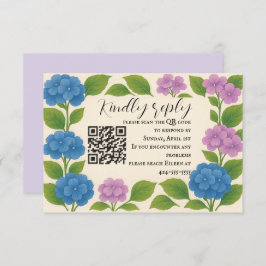 Budget Paarse/Blauwe Hortensia QR Code RSVP Kaart