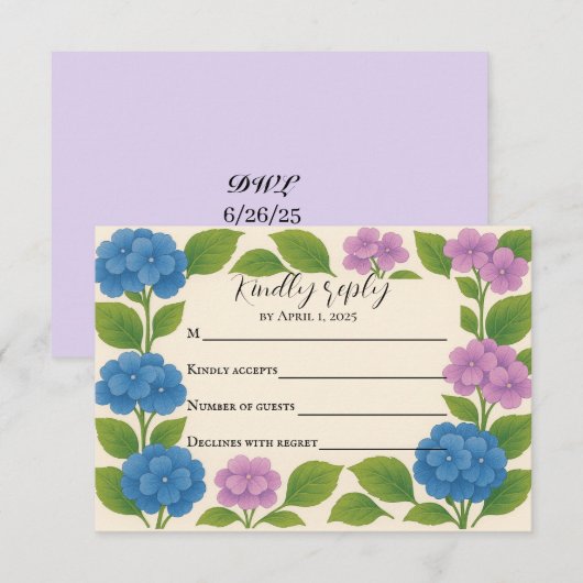 Budget Paarse/Blauwe Hortensia RSVP Kaart (Voorkant / Achterkant)