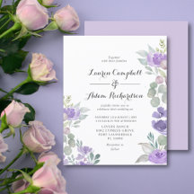 Budget paarse bloemen- en bladbruiloftsinvitaties