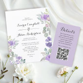 Budget paarse bloemen- en bladbruiloftsinvitaties