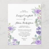 Budget paarse bloemen- en bladbruiloftsinvitaties (Voorkant)