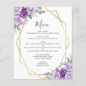 Budget Paarse Bloemen Goud Geometrisch Trouwmenu (Voorkant)