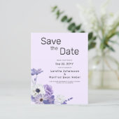 Budget Paarse Bloemen Save the date Kaart Invitati (Staand voorkant)