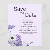 Budget Paarse Bloemen Save the date Kaart Invitati (Voorkant)