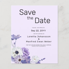 Budget Paarse Bloemen Save the date Kaart Invitati