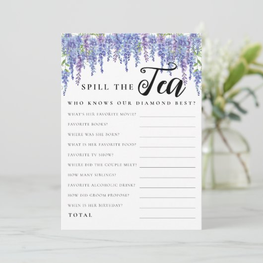 Budget Paarse Bloemen Spill Tea Vrijgezellenfeest  Kaart (Staand voorkant)