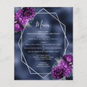 Budget Paarse Bloemen Zilveren Navy Folie Trouwmen (Voorkant)